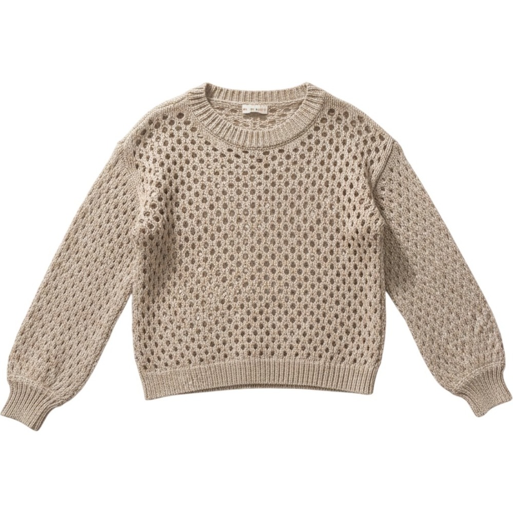 Roller Rabbit Womens Tan Beige Open Knit Cotton Crochet‎ Pullover Sweater Size M
